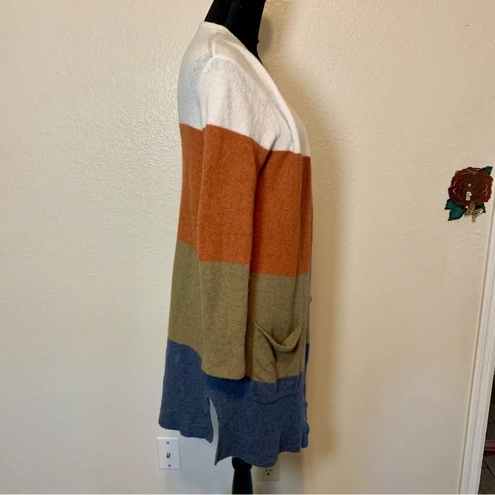 Madewell Kent Stripe Cardigan Sweater Longline Open Front Color Block Size Small